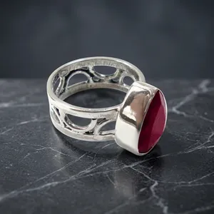 925 Sterling Silver Red Quartz Statement Ring Handmade <b>Vintage</b> Gemstone Jewelry Bold Cocktail Ring Women's Wholesale - Product Image 3