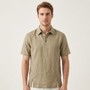 Camisa de Manga Corta para Hombre, Color Sólido, Tela de Lino, Transpirable, Estilo Vintage, Diseño con Bolsillo, Largo Regular, 180g - Product Image 6