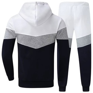 Men Color Blocking Hooded Sweatshirt And <b>Pants</b> Set Full Sleeve Casual Tracksuit Autumn Wear White Gray Navy Blue - Product Image 2