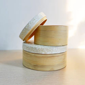 Set of 2 round natural bamboo food <b>storage</b> <b>containers</b>, <b>kitchen</b> <b>storage</b>, lightweight and durable. - Product Image 1