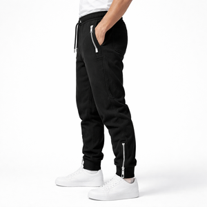 Custom Men Black <b>Jogger</b> Sweatpants Zipper Pocket <b>Slim</b> Fit Cotton Blend Streetwear Casual Track Pants with Ankle Zips Drawstring - Product Image 5
