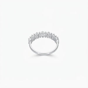 Anillo de Boda de Media Eternidad con Diamantes Cultivados en Laboratorio, Corte Marquesa y Baguette, Certificado IGI, Oro Sólido de 10K, 14K, 18K, Apilable, para Aniversario - Product Image 2