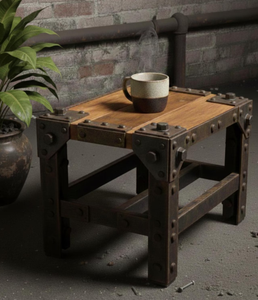 โต๊ะกาแฟไม้แบบดั้งเดิม โครงโลหะ พกพาสะดวก สำหรับห้องนั่งเล่น โฮมออฟฟิศ ทำด้วยมือ เป็นมิตรกับสิ่งแวดล้อม ตกแต่งได้อเนกประสงค์ - Product Image 3