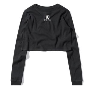 Camiseta térmica corta de manga larga para mujer, color negro fantasma, ajuste ceñido, acanalada, estilo casual urbano, para capas, suave y cálida - Product Image 5