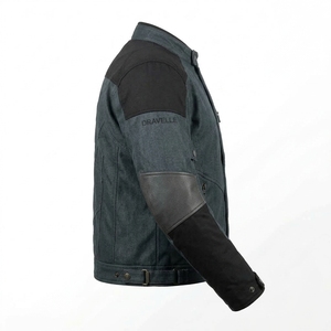 Blouson de moto en jean bleu délavé avec empiècements en cuir, style motard, vêtement d'extérieur tactique, streetwear décontracté pour homme, vintage - Product Image 3