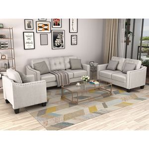 Set da Soggiorno a 3 Pezzi con Cuscini Trapuntati - Product Image 3