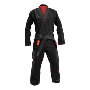 Ensemble de kimono de karaté noir avec accents rouges, unisexe, adulte, léger, en polyester/coton, avec extensibilité et séchage rapide pour l'entraînement - Product Image 5