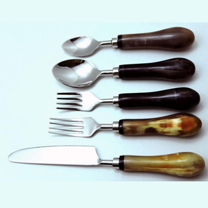 Vintage Stainless Steel <b>Flatware</b> <b>Set</b> 5 Piece With HORN Handles High Mirror Polish Dishwasher Safe - Product Image 4