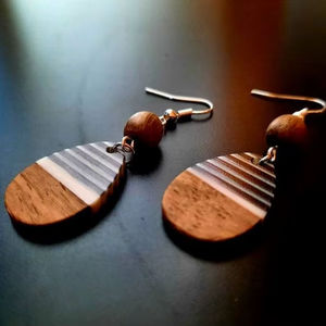 Handmade Wooden Teardrop Earrings With Striped <b>Resin</b> Inlay Gold Hook Dangle Jewelry For Women <b>Resin</b> <b>Crafts</b> - Product Image 3