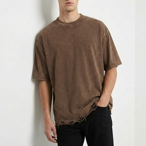 Oversized Cotton T-<b>Shirt</b> Short Sleeve O-Neck Washed Jersey Men's Solid Color Street Style Regular Fit - Product Image 1