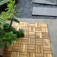 Dalles de terrasse carrées en bois d'acacia massif européen 300x300mm x 24mm avec base en PVC, installation facile, imperméables, ignifuges, pour jardin