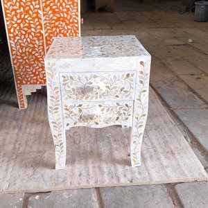 Arabic Style Classic Wooden Nightstand With Mother Of Pearl Inlay Carved Floral Design <b>Double</b> Wardrobe For Arabian Home - Product Image 4