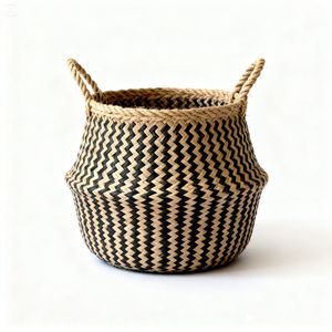 Handwoven Seagrass Belly <b>Basket</b> Natural Foldable Storage <b>Basket</b> <b>for</b> Laundry <b>Plant</b> Home Decoration and Organizer - Product Image 2