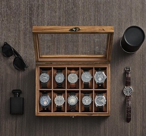 Wood Watch <b>Box</b> with 10-Slot Case Solid Organizer Large Glass Lid Watch Display & Jewelry <b>Storage</b> <b>Box</b> - Product Image 6
