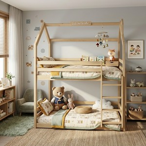 Lit superposé pour enfant, mobilier de luxe en bois convertible, moderne, écologique, durable, confortable, taille double, cadre de lit pour tout-petit - Product Image 2
