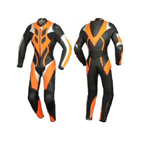 Traje de Motocicleta de Cuero para Hombre, Manga Larga, Color Naranja y Negro, Resistente al Viento, para Carreras, para Adultos, para Todas las Estaciones - Product Image 1