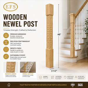 Poteau d'escalier en bois massif, chêne blanc de qualité supérieure, sculpté à la main, colonne d'escalier moderne, artisanat durable, sûr pour les écoles et les appartements - Product Image 2