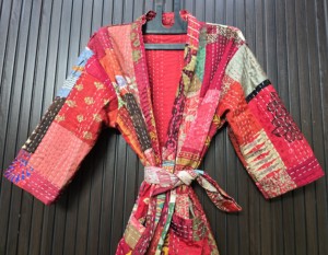 <b>Women</b> Cotton Patchwork <b>Robe</b> Knee Length Three Quarter Sleeve Handmade Casual Bohemian Style Red - Product Image 3