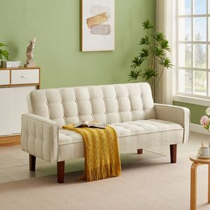 Divano da Terra Beige a 3 Posti con Schienale Regolabile, Struttura in Legno Massello e Rivestimento Rimovibile per Soggiorno e Studio - Product Image 2