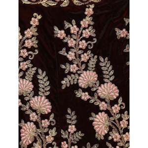 Lehenga Choli de mariée en velours brodé marron avec perles pour femmes - Product Image 3