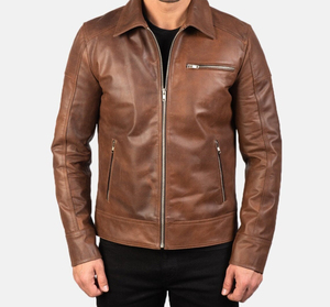 Men Genuine Brown Lambskin Leather <b>Biker</b> <b>Jacket</b> Motorcycle Vintage Leather <b>Jacket</b> - Product Image 4