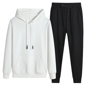 Conjunto de Sudadera con Capucha y Pantalones Deportivos, Media Cremallera, Transpirable, Corte Holgado, Unisex, Invierno, Color Liso, Venta al por Mayor, 100% Algodón - Product Image 3