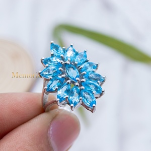 Última Colección: Anillo de Topacio Azul Natural en Plata de Ley 925, Joyería Vintage de Piedra de Nacimiento Curativa para Mujer, Ideal para Fiestas - Product Image 4
