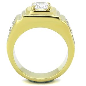 Anello in Acciaio Inossidabile TK2045 con Zirconia Cubica di Grado AAA e Placcatura in Oro IP (Ion Plating) su Superfici Trasparenti - Product Image 3
