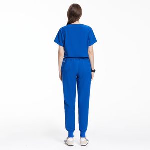 Women's <b>Blue</b> <b>Scrub</b> Set V-Neck Top Pants Polyester Woven Hospital Uniform Stethoscope Ready - Product Image 4