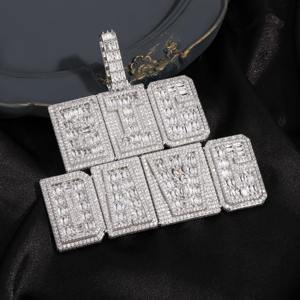 Comprar Collar con Nombre Personalizado Iced Out para Cadena Cubana de 20mm, Colgante de Letra Apilable, Colgantes de Diamantes CZ Baguette, Joyería Personalizada - Product Image 2