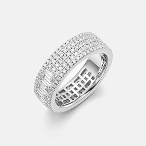 Anillo de Eternidad de Oro Blanco con Diamantes, Engaste Pavé, Corte Baguette, Anillo de Boda Unisex de Lujo, Chapado en Rodio - Product Image 2