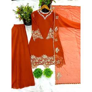 Secuencia de bordado pesado de diseñador Top-Bottom y Dupatta Talla XL - Product Image 2