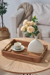 Plateau de service en bois en forme de rectangle poignée plateaux en bois en vrac pour équipement de cuisine d'hôtel vaisselle de restaurant décorative - Product Image 4