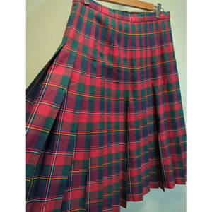 Jupe plissée en laine à carreaux écossais rouges vintage pour femme avec boutons - Product Image 5