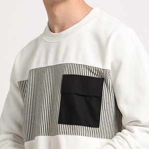 <b>Mens</b> Patchwork <b>Sweatshirt</b> Striped Pocket <b>White</b> French Terry Drop Shoulder Pullover Apparel Manufacturer - Product Image 5
