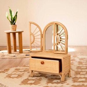 Stunning Rattan <b>Vanity</b> <b>Table</b> Artisanal Natural Wicker Dressing Desk With Mirror Boho Bedroom Furniture Perfect For Kids Room - Product Image 3