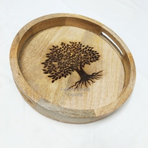 ถาดเสิร์ฟไม้แกะสลักทรงกลมดีไซน์3D ลายต้นไม้บันยันถาดผลไม้อเนกประสงค์สำหรับตกแต่งบ้าน - Product Image 1