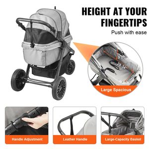 Passeggino per Animali Domestici in Alluminio con 3 Ruote in PU, Capacità di Carico 75 Libbre, Cestino Portaoggetti e Freni Rotanti - Product Image 5