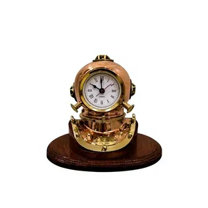 Vintage Brass Diving Helmet <b>Clock</b> Nautical Desk Decor Maritime Tabletop Timepiece Ocean Theme Office & Home Accent - Product Image 1