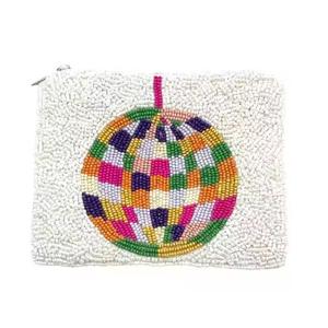 Porte-monnaie personnalisé avec nom, perles et motif de ballon, pour filles, fait main, style clé, en toile avec fermeture éclair, petit format - Product Image 1