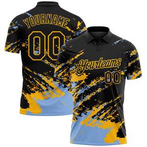Custom Black Yellow Blue Print Sublimated <b>Baseball</b> Polo Shirt Men's Moisture Wicking Short Sleeve Team Apparel - Product Image 1