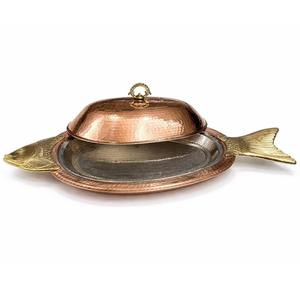 Plateau de service en cuivre martelé fait main avec couvercle, doublure en étain et détails en laiton – Vaisselle artisanale pour dîner d'hôtel - Product Image 2