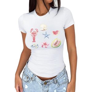 Reine femmes à la mode graphique t-shirts 2025 été culture mignon hauts col rond coupe ajustée à manches courtes t-shirts Y2K femmes débardeurs - Product Image 4