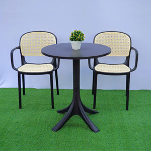 The <b>Black</b> Colored Round Plastic <b>Table</b> with Pedestral <b>Table</b> Base - An Elegant <b>Outdoor</b> Plastic <b>Table</b> for a Garden Evening - Product Image 3