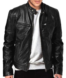 Chaqueta de Motociclista de Cuero Genuino para Hombre, Color Marrón, Cuello Alto, Cierre de Cremallera, Corte Ajustado, Estilo Biker, para Otoño - Product Image 6