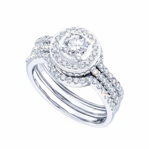 Bague de fiançailles en diamant véritable de 1,20 ct avec accents décoratifs |   Bague de mariage en or blanc 14 carats avec halo et double sangle sertie de griffes, bijoux fins - Product Image 2