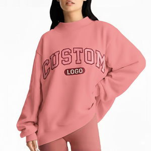 Nouveau style – Sweat à capuche oversize en molleton léger 100 % coton pour femme, col montant avec logo frontal, couleurs personnalisables - Product Image 1