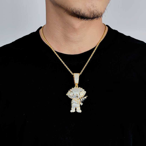 Pendentif Garçon de Dessin Animé Iced Out en Moissanite et Diamant, Collier Personnage Hip Hop en Argent 925, Finition Dorée - Product Image 2