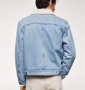 Veste en jean délavé pour homme, coupe droite, simple boutonnage, col rabattu, style décontracté automne, bleu uni, fermeture boutonnée - Product Image 4
