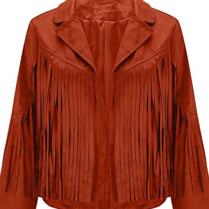 แจ็คเก็ตหนังกลับแต่งพู่แบบใหม่สำหรับผู้หญิง ขายส่งจากผู้ผลิต รับออกแบบตามสั่ง เสื้อแจ็คเก็ตหนังกลับแต่งพู่สไตล์ลำลอง - Product Image 4